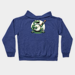 Frog playing the banjo Kids Hoodie